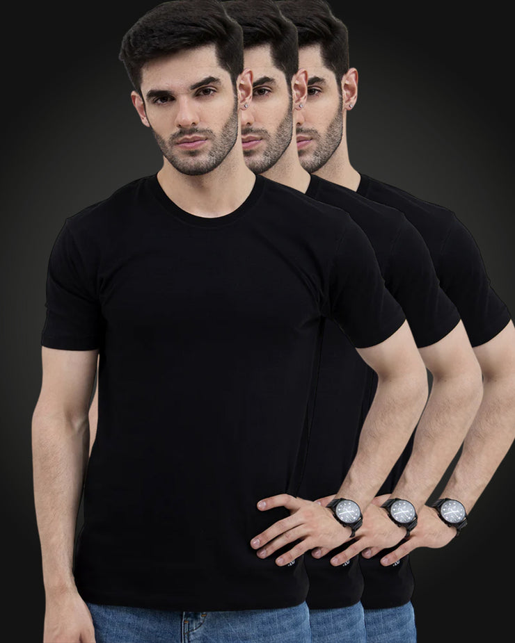Basic inner Black Round Neck Tee (Pack of 3)