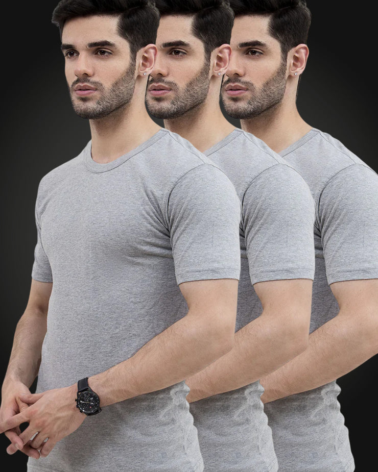 Basic inner Grey Round Neck Tee (Pack of 3) - Adam Clothing