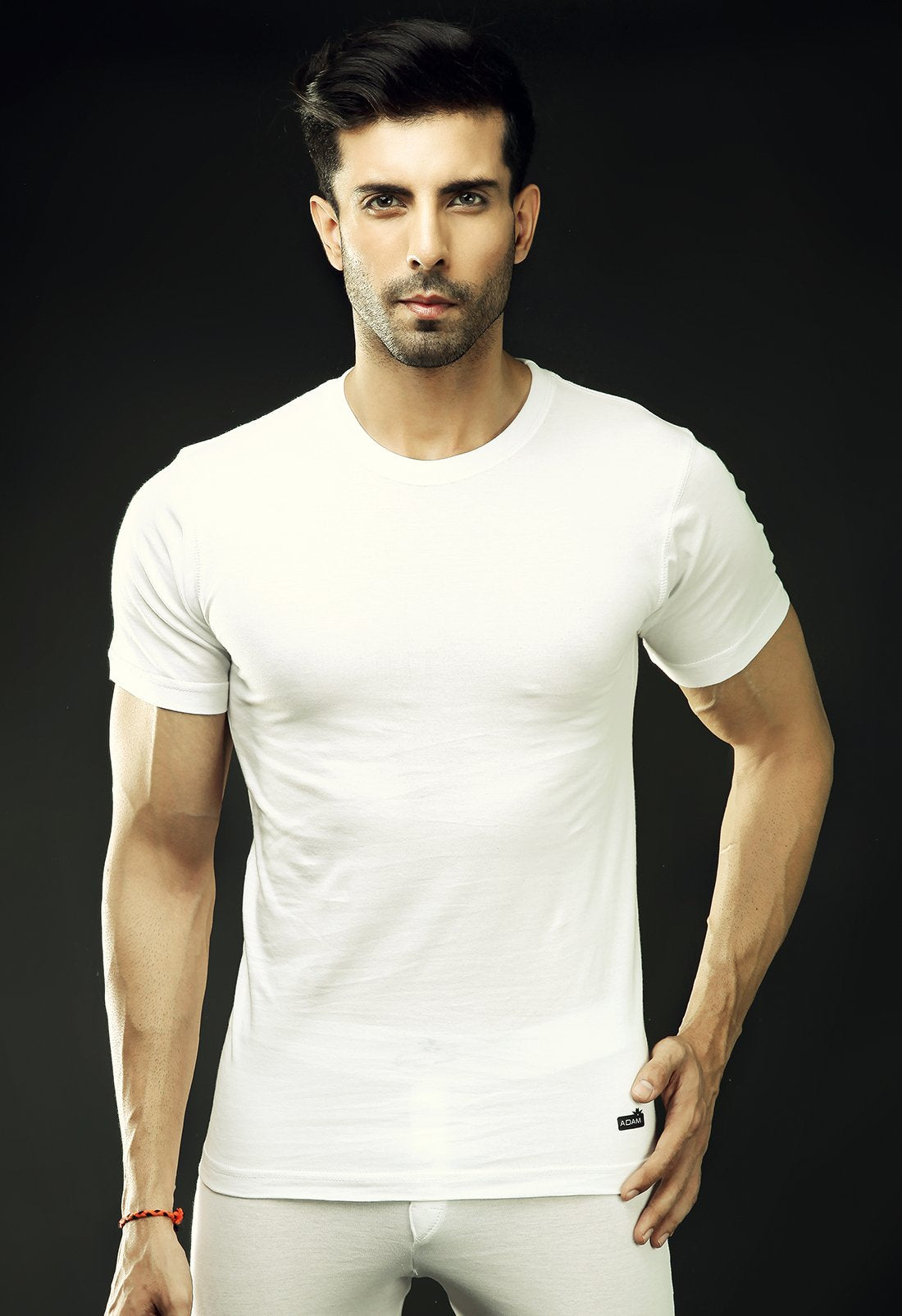 Basic inner WhiteRond Neck Tee inner tee, MEN, WHITE - Adam Clothing