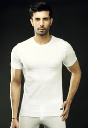 Basic inner WhiteRond Neck Tee inner tee, MEN, WHITE - Adam Clothing