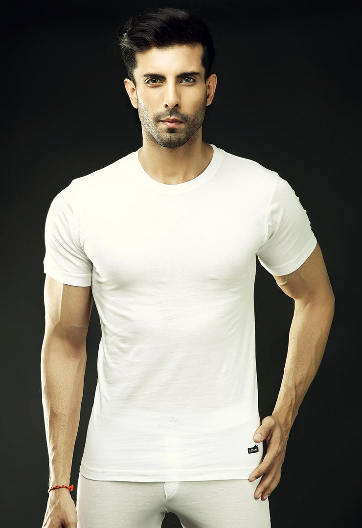 Basic inner WhiteRond Neck Tee inner tee, MEN, WHITE - Adam Clothing