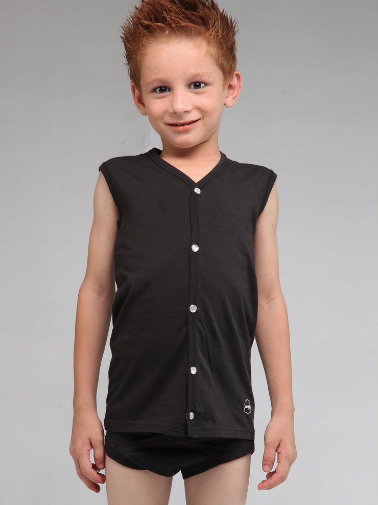 Open Vest Black for Boys (Pack of 1) Junior, Open Vest, vest - Adam Clothing