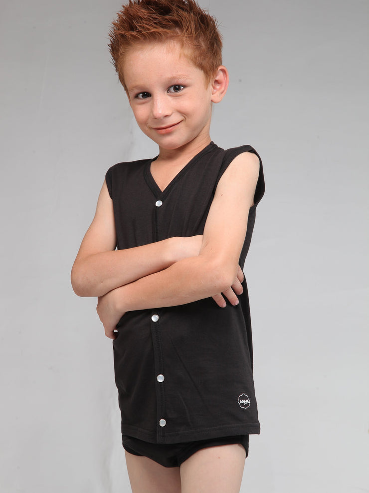 Open Vest Black for Boys (Pack of 1) Junior, Open Vest, vest - Adam Clothing