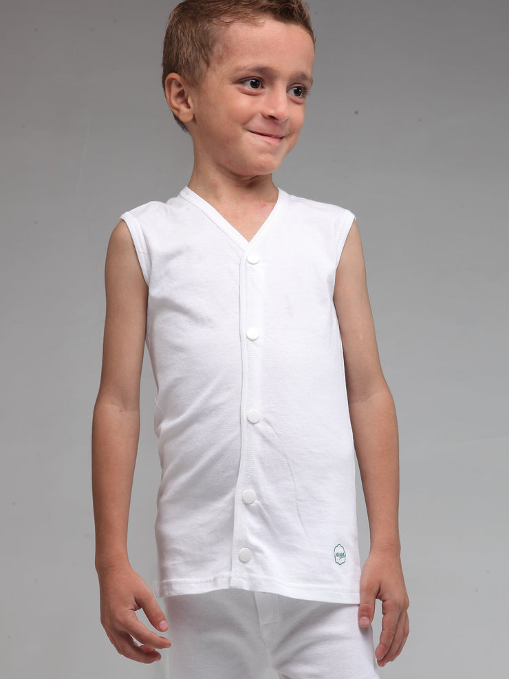 Open Vest White for Boys (Pack of 1) Junior, Open Vest, vest - Adam Clothing