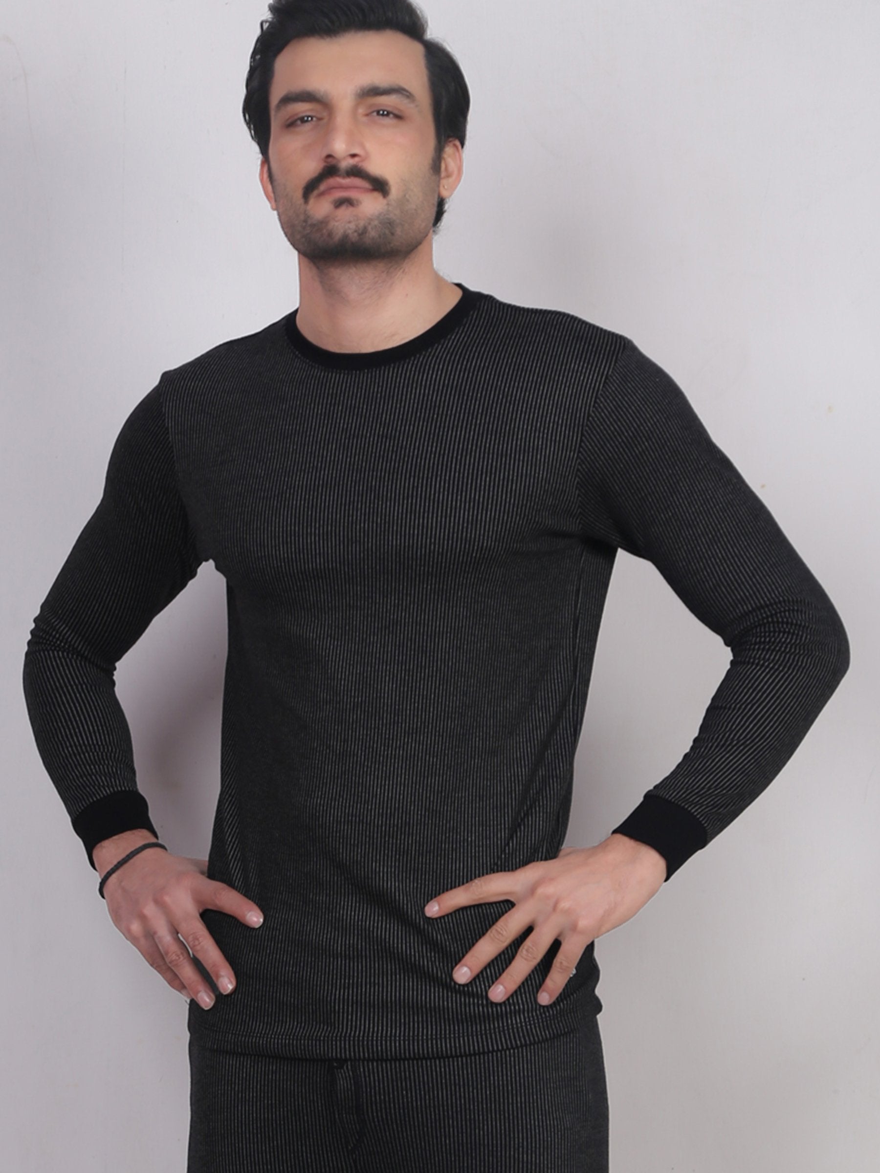 Stripe Black Warmer Suit for men (Pack of 1) BLACK, MEN, men undergarments, Men Warmer, WARMER - Adam Clothing