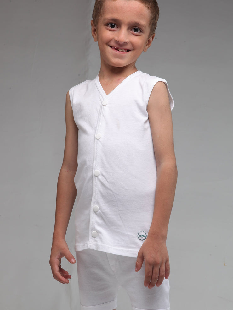 Open Vest White for Boys (Pack of 1) Junior, Open Vest, vest - Adam Clothing