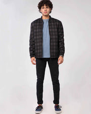 BLACK CHECKERED BOMBER JACKET BLACK, jacket, men jacket, winter2021 - Adam Clothing