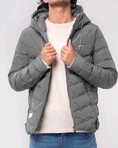 GREY HOODIE PUFFER JACKET GREY, jacket, men jacket, winter2021 - Adam Clothing