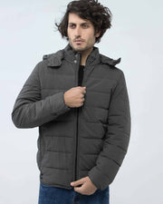 HOODIED PUFFER GREY JACKET indigo, jacket, men jacket, winter2021 - Adam Clothing