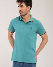 TEXTURED POLO WITH CHEST EMBROIDERY AND TIPPING COLLAR MEN, Polo, POLO SHIRT, SUMMER 2021 - Adam Clothing