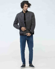 SELF TEXTURED CHARCOAL WOOL JACKET BLACK, jacket, men jacket, winter2021 - Adam Clothing