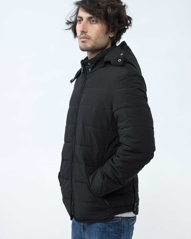 HOODIED PUFFER BLACK JACKET indigo, jacket, men jacket, winter2021 - Adam Clothing