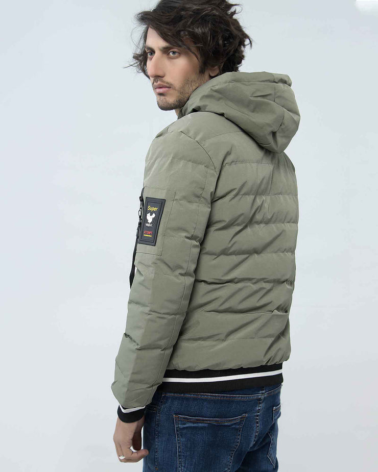 DOUBLE SIDE HOODIED PUFFER JACKET GREEN, jacket, men jacket, winter2021 - Adam Clothing