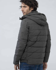 HOODIED PUFFER GREY JACKET indigo, jacket, men jacket, winter2021 - Adam Clothing