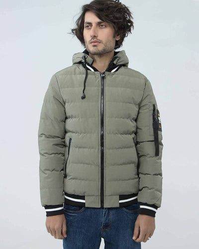 DOUBLE SIDE HOODIED PUFFER JACKET GREEN, jacket, men jacket, winter2021 - Adam Clothing