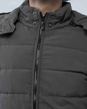 HOODIED PUFFER GREY JACKET indigo, jacket, men jacket, winter2021 - Adam Clothing