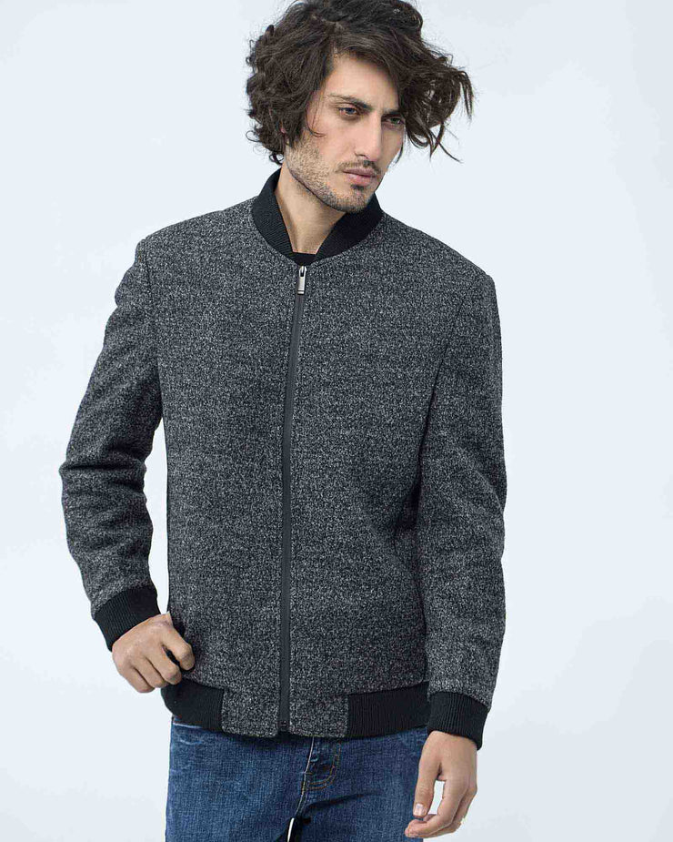 SELF TEXTURED CHARCOAL WOOL JACKET BLACK, jacket, men jacket, winter2021 - Adam Clothing